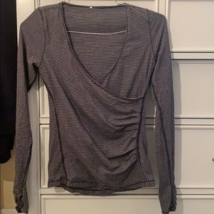 lululemon athletica Gray and Black Striped Long Sleeve Wrap Top